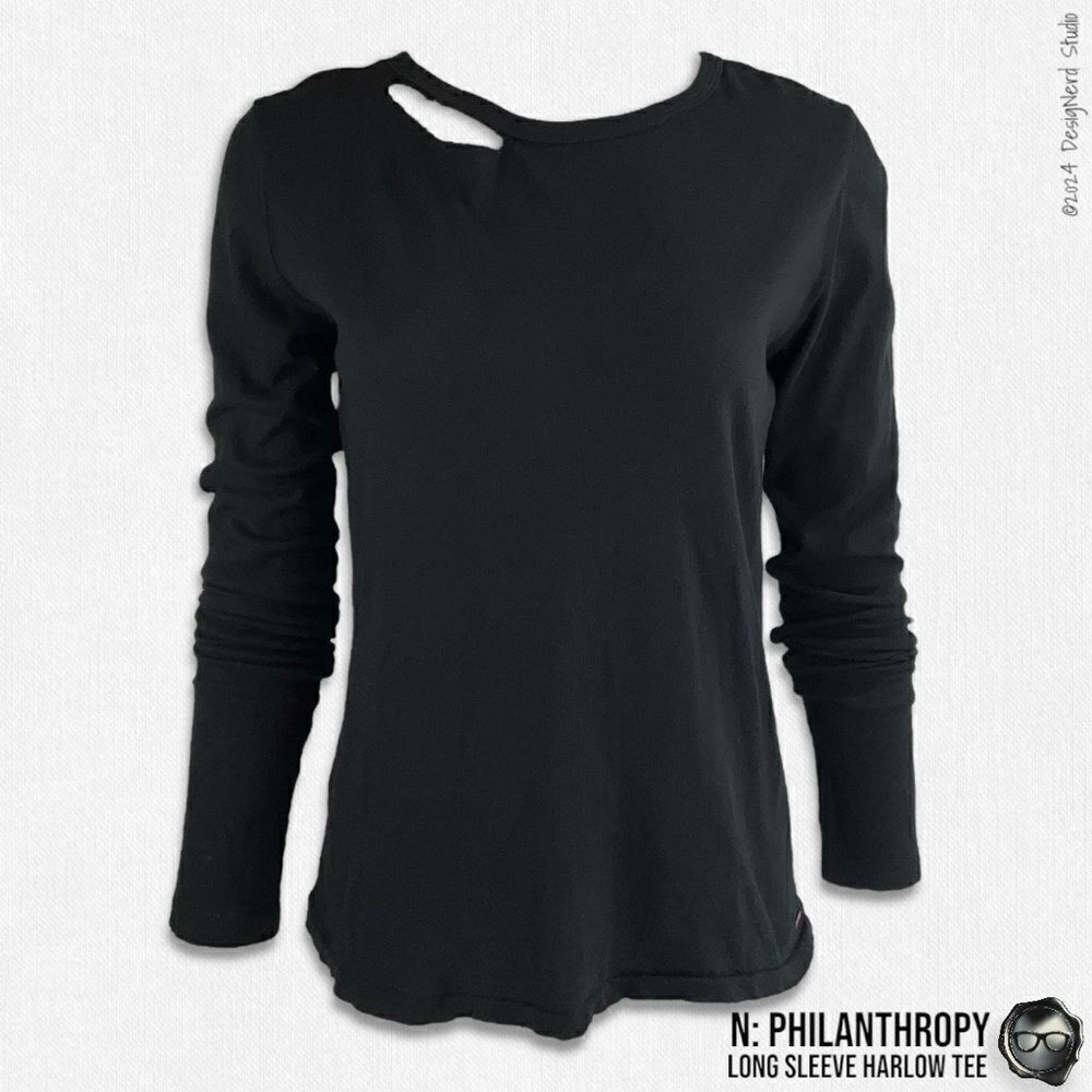 N:PHILANTHROPY LONG SLEEVE HARLOW BFF TEE SHIRT IN BLACK CAT CUT OUT NECK BAND